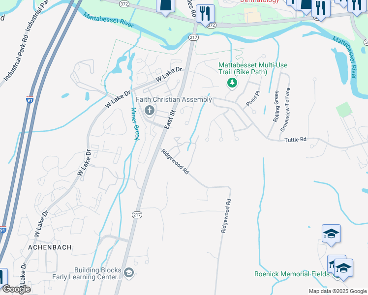 map of restaurants, bars, coffee shops, grocery stores, and more near 10 Town Place in Middletown