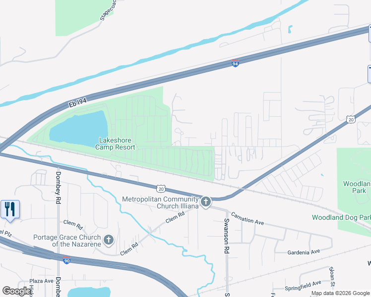 map of restaurants, bars, coffee shops, grocery stores, and more near 5501 Old Porter Road in Portage