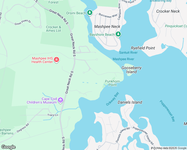 map of restaurants, bars, coffee shops, grocery stores, and more near 35 Punkhorn Point Road in Mashpee