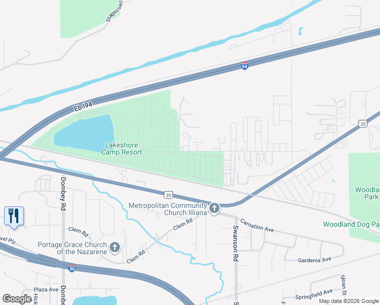 map of restaurants, bars, coffee shops, grocery stores, and more near 5501-5527 Old Porter Road in Portage