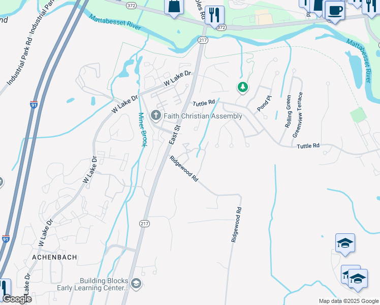 map of restaurants, bars, coffee shops, grocery stores, and more near Town Place in Middletown