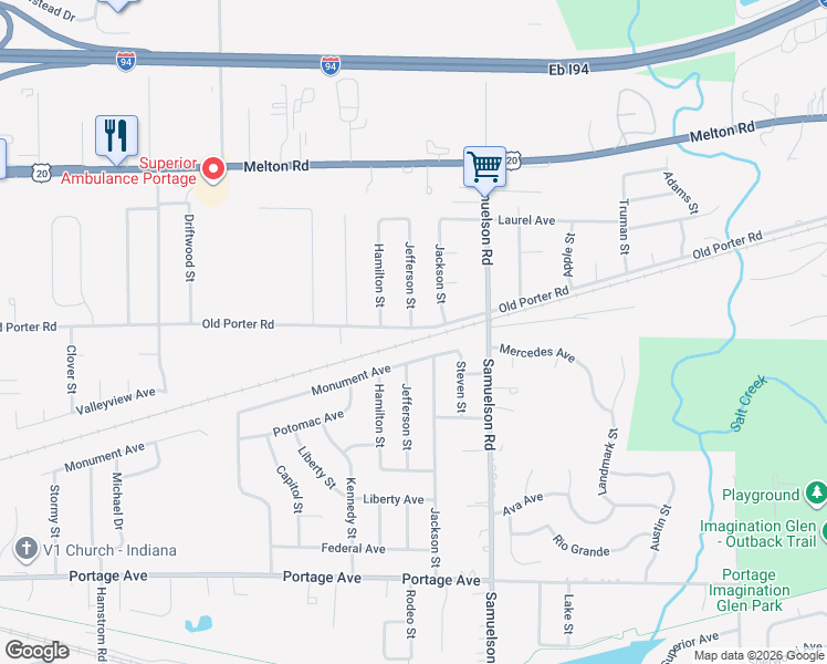 map of restaurants, bars, coffee shops, grocery stores, and more near 6724-6762 Monument Ave in Portage