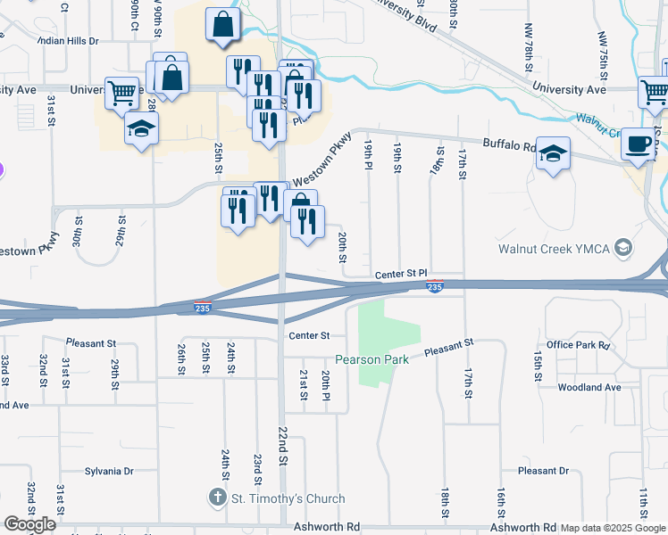 map of restaurants, bars, coffee shops, grocery stores, and more near 1410 Center Street Place in West Des Moines