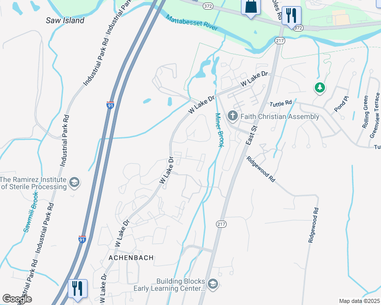 map of restaurants, bars, coffee shops, grocery stores, and more near 1-262 Ridgefield Drive in Middletown