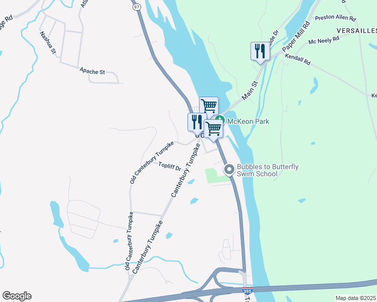 map of restaurants, bars, coffee shops, grocery stores, and more near 526 Canterbury Turnpike in Norwich
