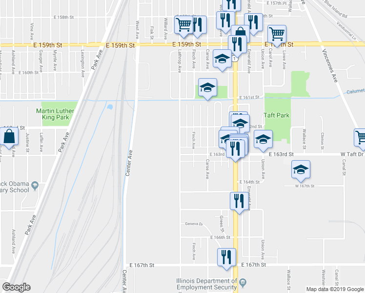 map of restaurants, bars, coffee shops, grocery stores, and more near 16235 Lathrop Avenue in Harvey