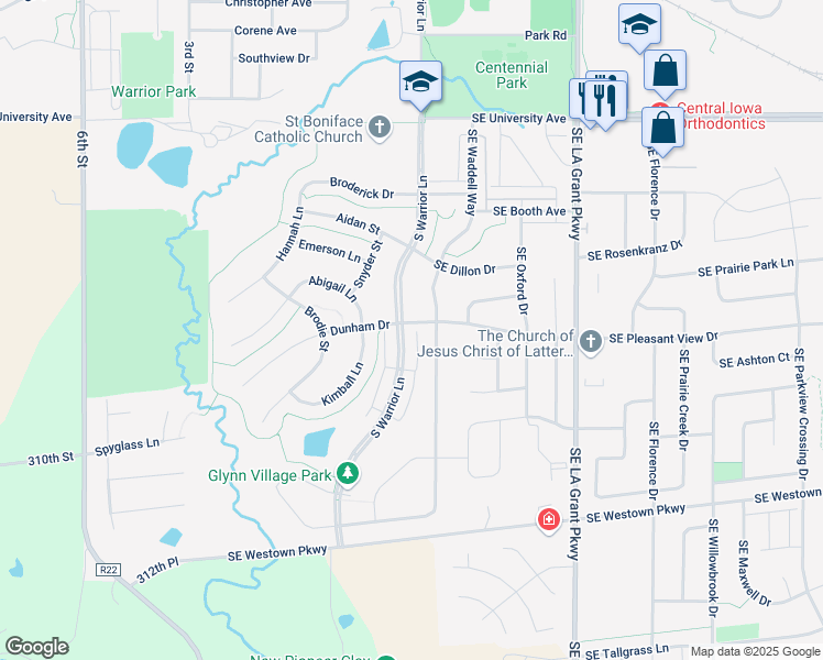 map of restaurants, bars, coffee shops, grocery stores, and more near 1885 Warrior Lane in Waukee