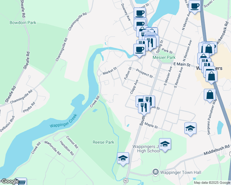 map of restaurants, bars, coffee shops, grocery stores, and more near 202 Alexander Lane in Wappingers Falls