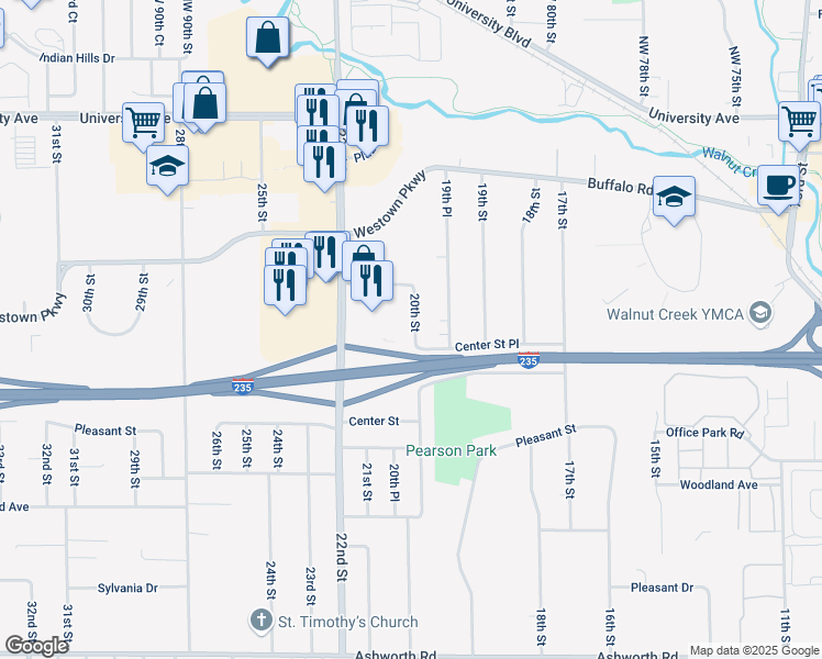 map of restaurants, bars, coffee shops, grocery stores, and more near 1410 Center Street Place in West Des Moines