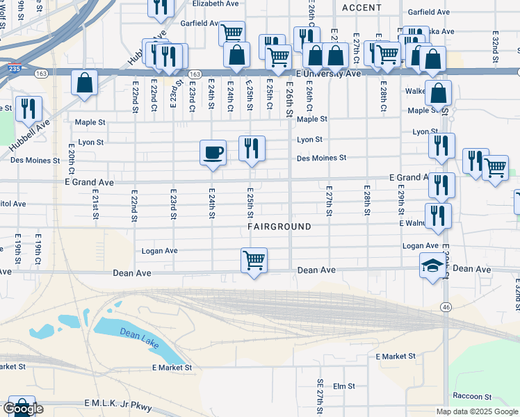 map of restaurants, bars, coffee shops, grocery stores, and more near 2511 Capitol Avenue in Des Moines