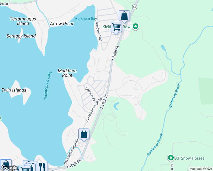 map of restaurants, bars, coffee shops, grocery stores, and more near 28 Tennyson Road in East Hampton