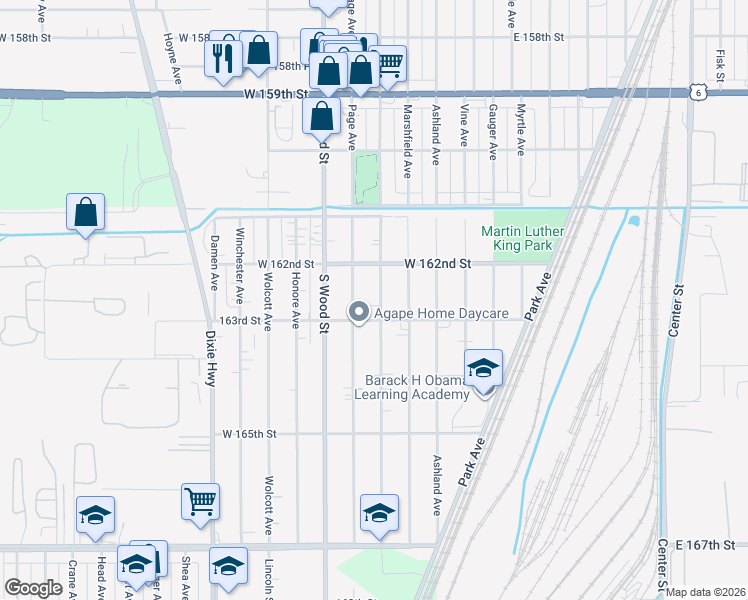 map of restaurants, bars, coffee shops, grocery stores, and more near 16242 Paulina Street in Markham
