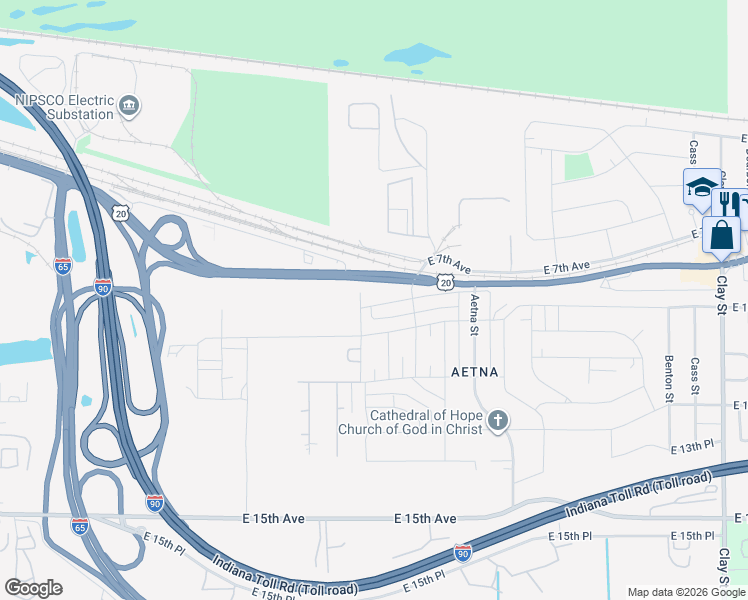 map of restaurants, bars, coffee shops, grocery stores, and more near 3518 East 9th Avenue in Gary