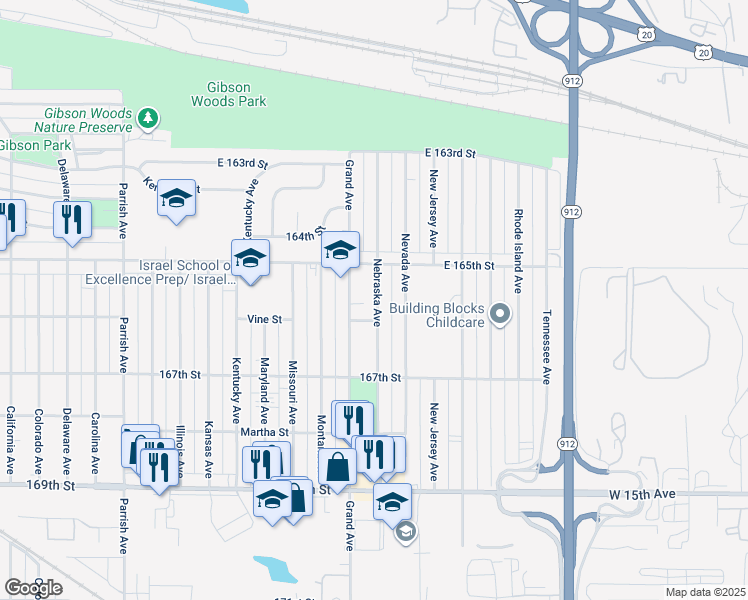 map of restaurants, bars, coffee shops, grocery stores, and more near 6540 Nebraska Avenue in Hammond