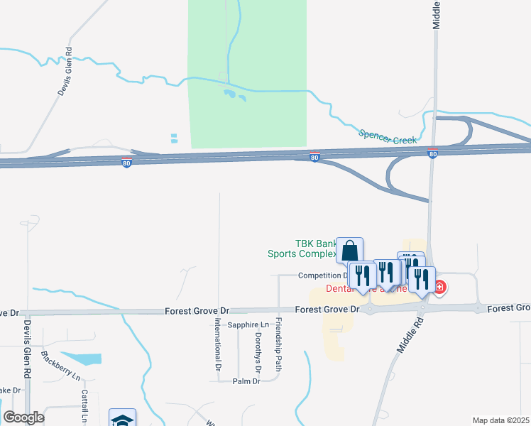 map of restaurants, bars, coffee shops, grocery stores, and more near 7118 International Drive in Bettendorf