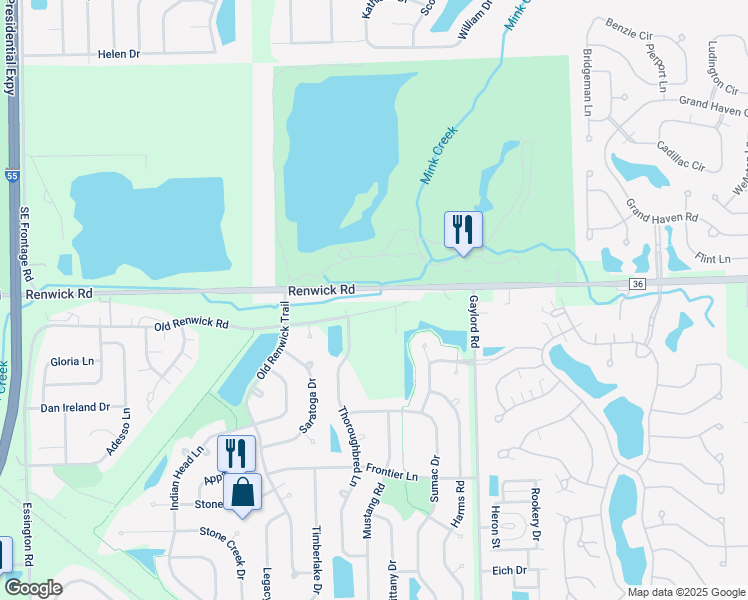 map of restaurants, bars, coffee shops, grocery stores, and more near 21740 Old Renwick Road in Plainfield