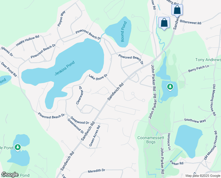 map of restaurants, bars, coffee shops, grocery stores, and more near 18 White Pine Lane in Falmouth