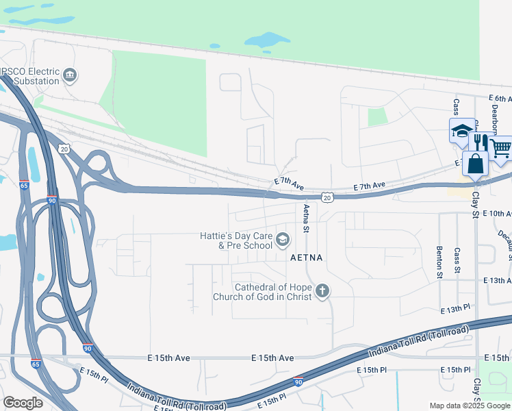 map of restaurants, bars, coffee shops, grocery stores, and more near 3628 East 9th Avenue in Gary
