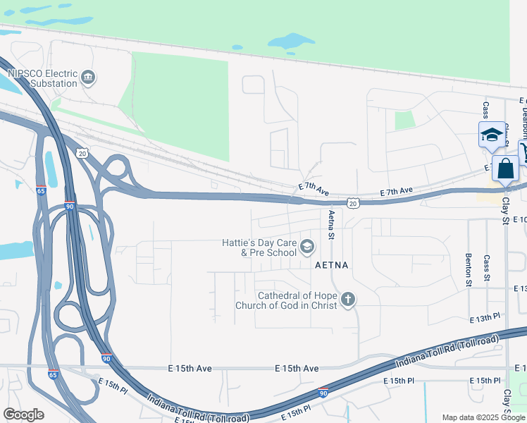 map of restaurants, bars, coffee shops, grocery stores, and more near 875 Idaho Street in Gary