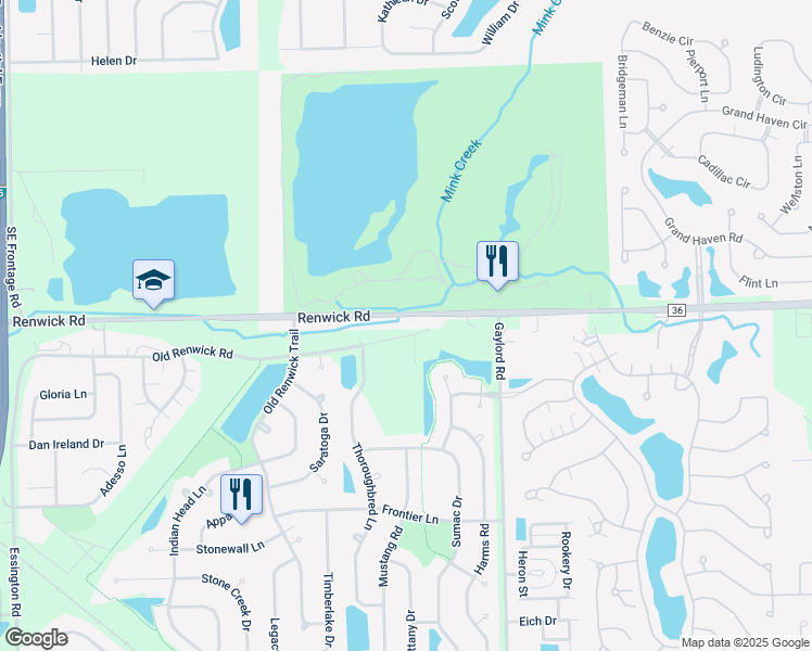 map of restaurants, bars, coffee shops, grocery stores, and more near 21740 Old Renwick Road in Plainfield