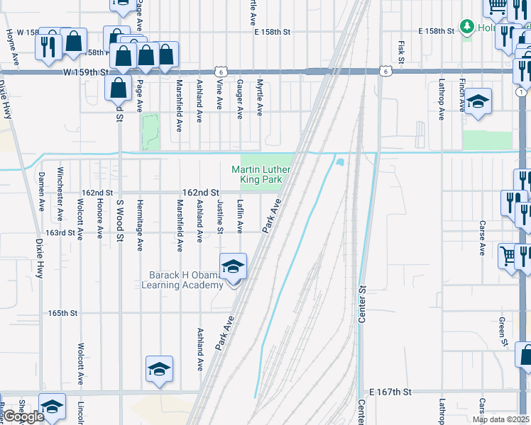 map of restaurants, bars, coffee shops, grocery stores, and more near 16235 Lathrop Avenue in Markham