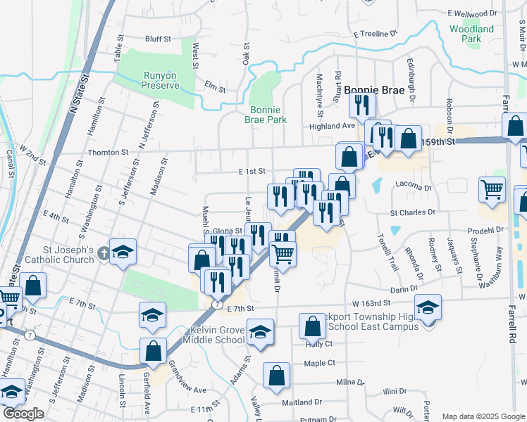 map of restaurants, bars, coffee shops, grocery stores, and more near in Homer Glen