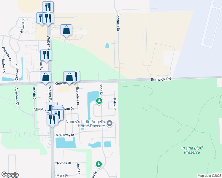 map of restaurants, bars, coffee shops, grocery stores, and more near 15940 Palm Court in Crest Hill