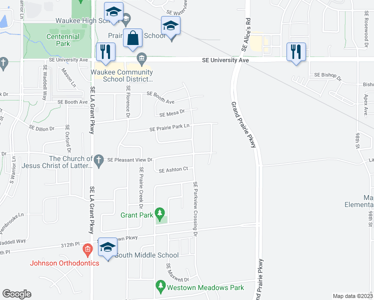 map of restaurants, bars, coffee shops, grocery stores, and more near 705 Southeast Pleasant View Drive in Waukee