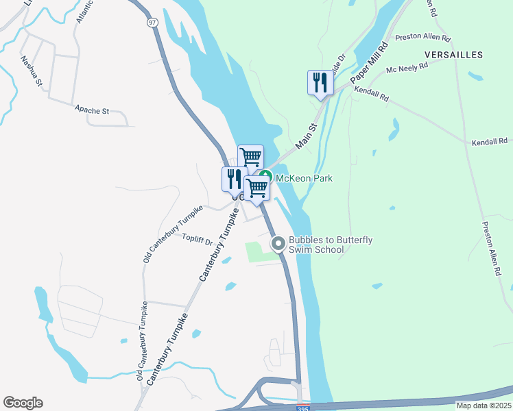 map of restaurants, bars, coffee shops, grocery stores, and more near 34 Taftville-Occum Road in Norwich