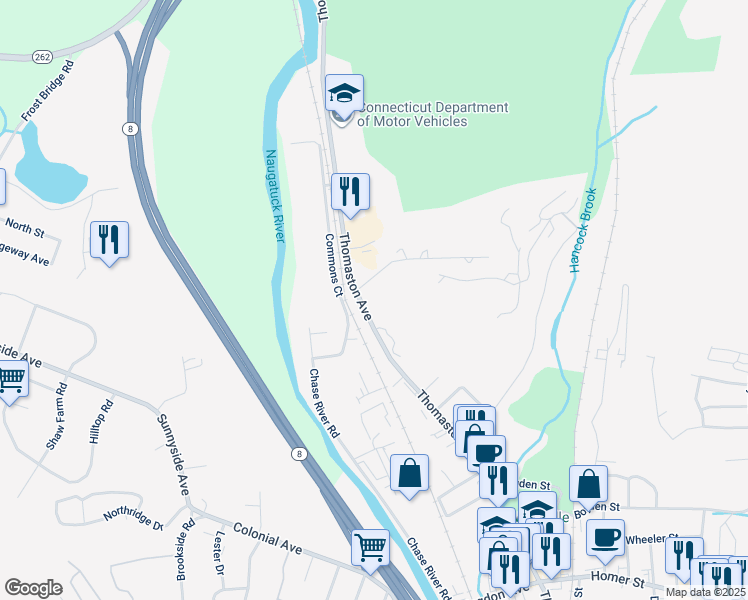 map of restaurants, bars, coffee shops, grocery stores, and more near 24 Fort Hill Avenue in Waterbury
