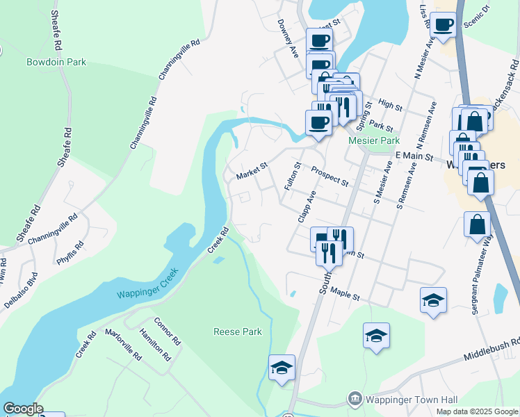 map of restaurants, bars, coffee shops, grocery stores, and more near 4 Lawrence Court in Wappingers Falls