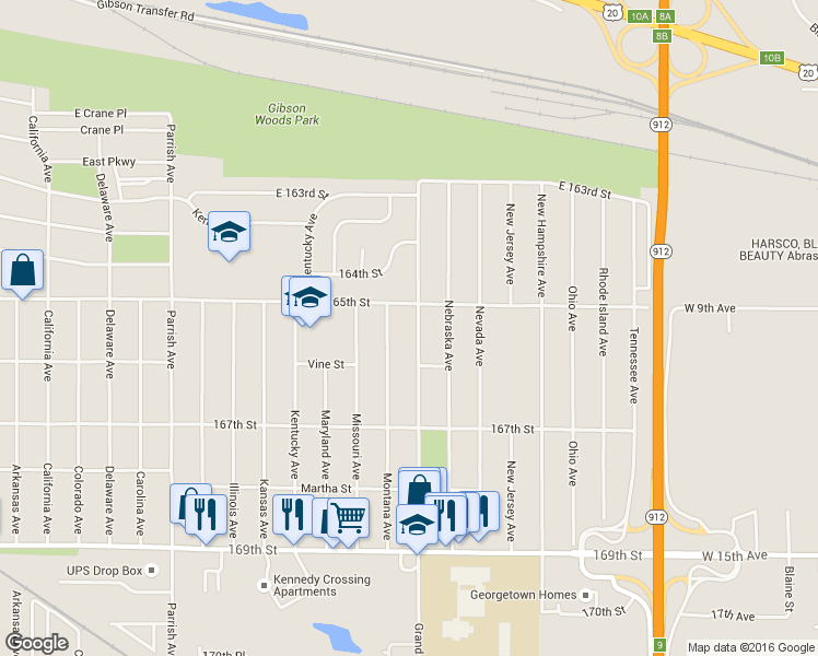 map of restaurants, bars, coffee shops, grocery stores, and more near 6512 Grand Avenue in Hammond