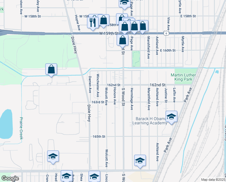map of restaurants, bars, coffee shops, grocery stores, and more near 16222 Honore Avenue in Markham