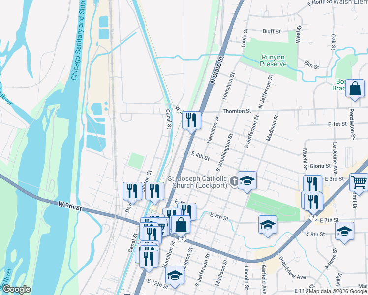 map of restaurants, bars, coffee shops, grocery stores, and more near 327 Illinois 171 in Lockport