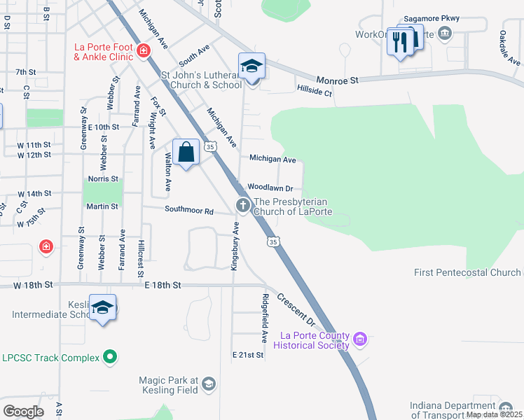 map of restaurants, bars, coffee shops, grocery stores, and more near 299 Forest Drive in La Porte