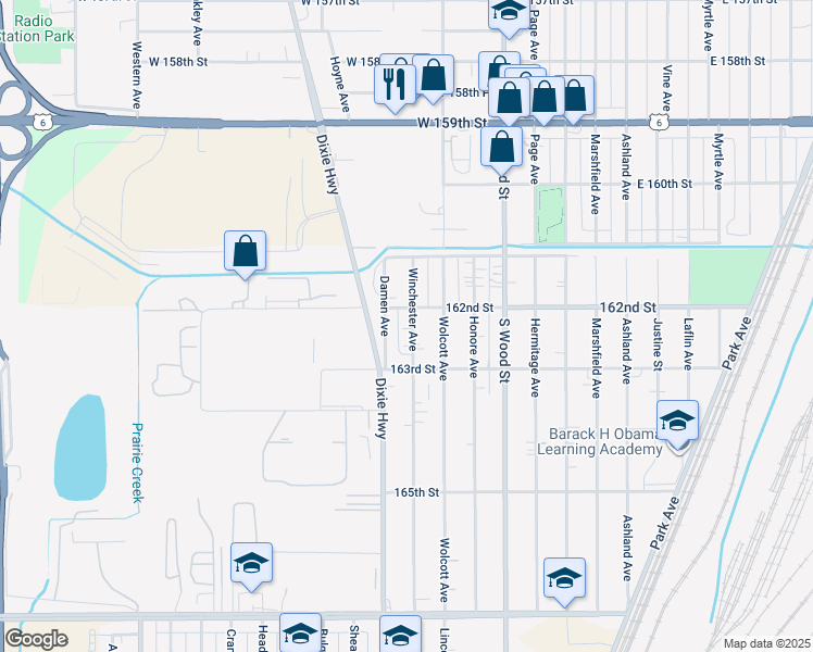 map of restaurants, bars, coffee shops, grocery stores, and more near 16216 Winchester Avenue in Markham