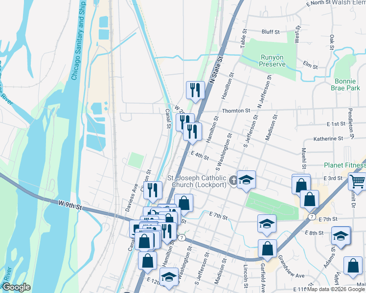 map of restaurants, bars, coffee shops, grocery stores, and more near 327 Illinois 171 in Lockport