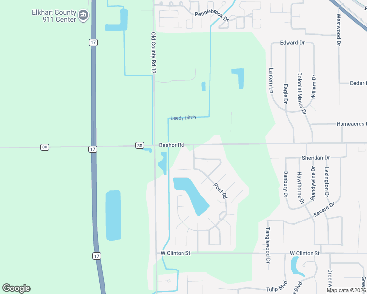 map of restaurants, bars, coffee shops, grocery stores, and more near 2800-2824 Bashor Road in Goshen