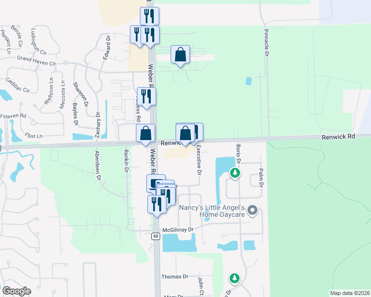 map of restaurants, bars, coffee shops, grocery stores, and more near 20651 West Renwick Road in Crest Hill