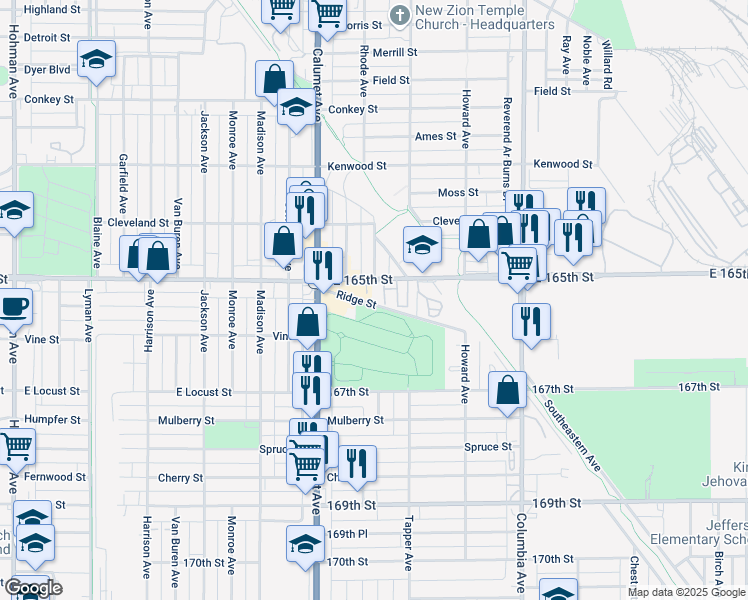 map of restaurants, bars, coffee shops, grocery stores, and more near 911 Ridge Street in Hammond