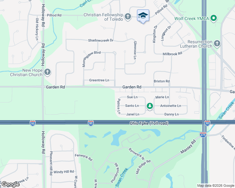 map of restaurants, bars, coffee shops, grocery stores, and more near 6746 Sue Ln in Maumee