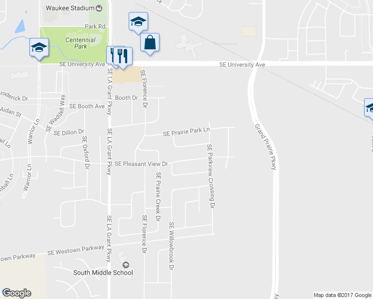 map of restaurants, bars, coffee shops, grocery stores, and more near 640 Southeast Woodcreek Drive in Waukee