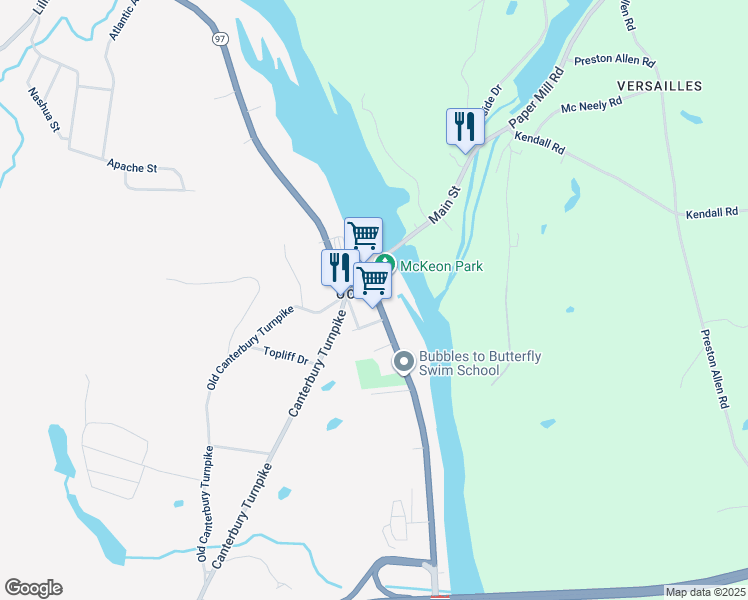 map of restaurants, bars, coffee shops, grocery stores, and more near 34 Taftville-Occum Road in Norwich