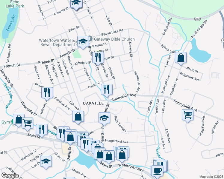map of restaurants, bars, coffee shops, grocery stores, and more near 23 Stanley Avenue in Watertown