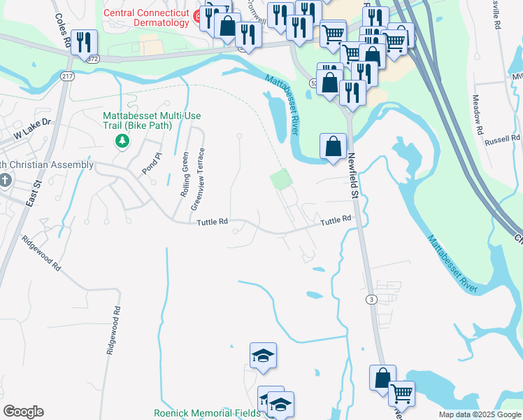 map of restaurants, bars, coffee shops, grocery stores, and more near 24 Putter Place in Middletown