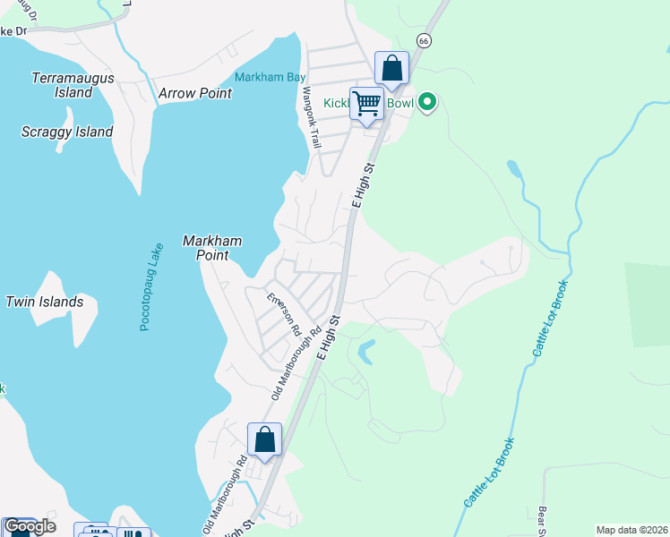 map of restaurants, bars, coffee shops, grocery stores, and more near 2 Browning Drive in East Hampton