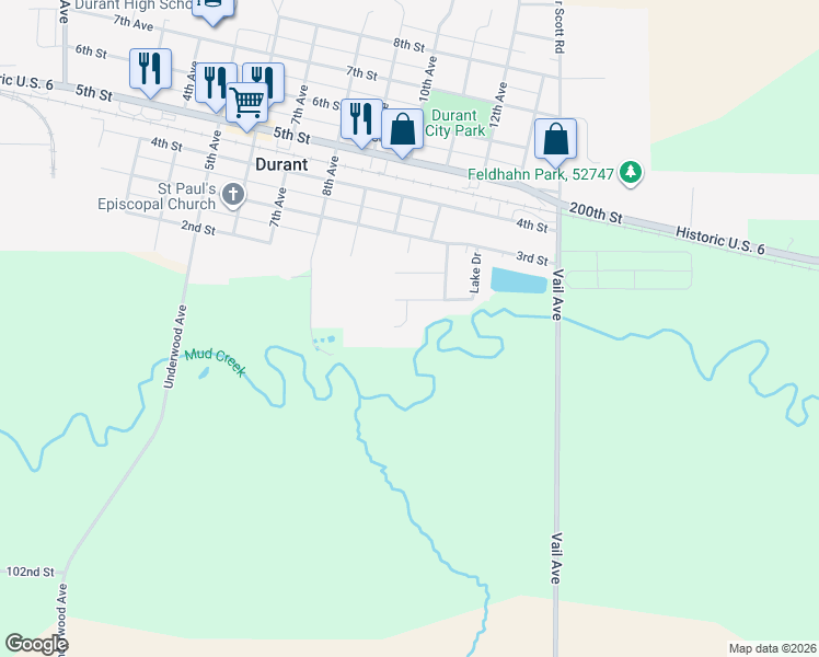 map of restaurants, bars, coffee shops, grocery stores, and more near 911 Meadow Lane in Durant