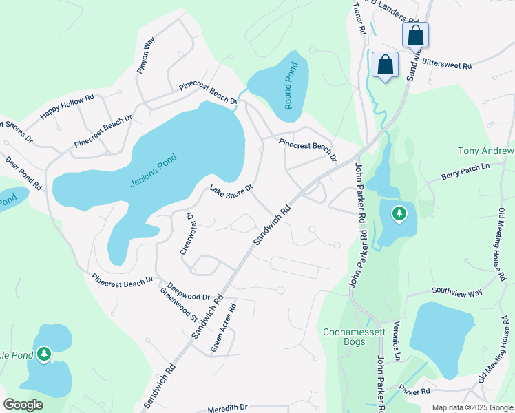 map of restaurants, bars, coffee shops, grocery stores, and more near 18 White Pine Lane in Falmouth
