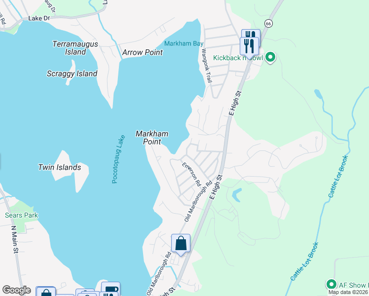 map of restaurants, bars, coffee shops, grocery stores, and more near 19 Hawthorne Road in East Hampton