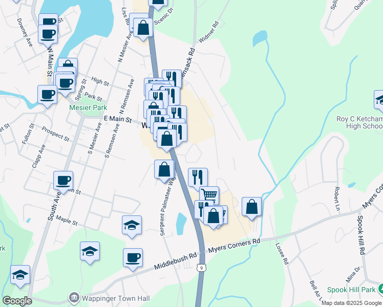 map of restaurants, bars, coffee shops, grocery stores, and more near 1548 U.S. 9 in Wappingers Falls